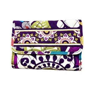 Vera Bradley Plum Crazy Euro Wallet Quilted Floral Purple Cream Bohemian
